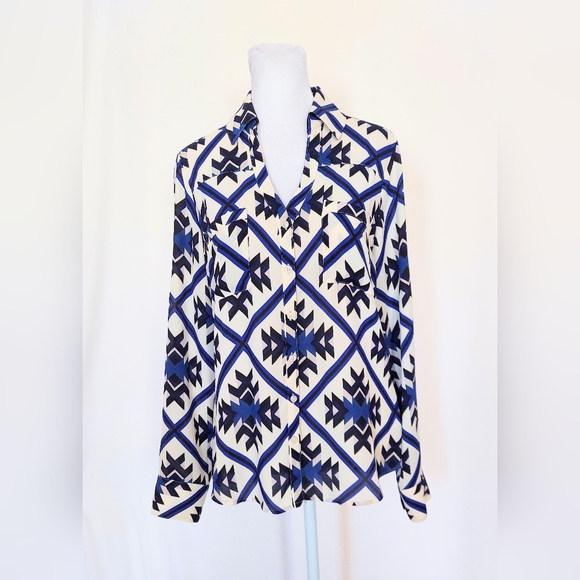 Express Tops - Express Portofino Geometric Print Button Down Shirt Size XS